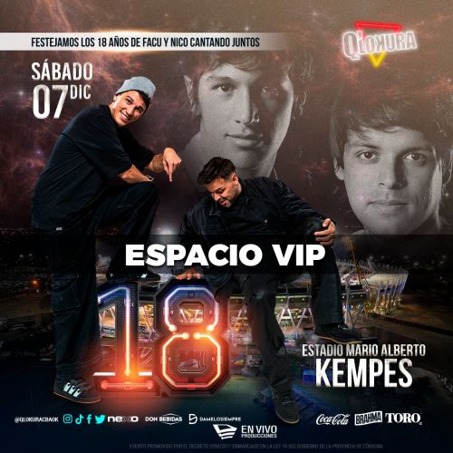 VIP - 18 aniversario - Estadio Kempes  - Qlokura - Tickets Online - Cordoba.